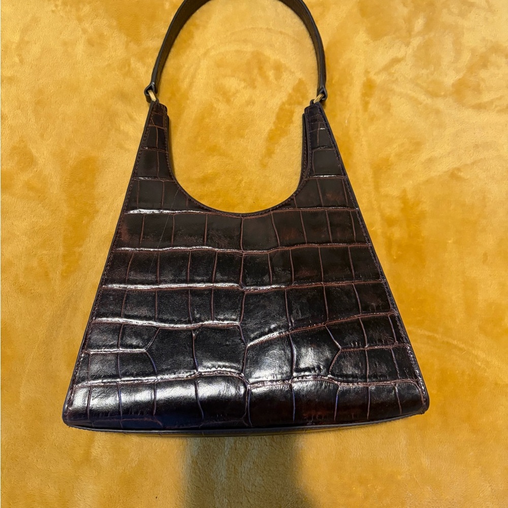Staud Dark Brown Croc-Embossed Shoulder Bag barely used